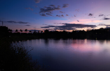Fototapeta na wymiar Outdoor rural lake, early morning scenery