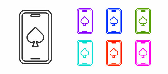 Black line Online poker table game icon isolated on white background. Online casino. Set icons colorful. Vector