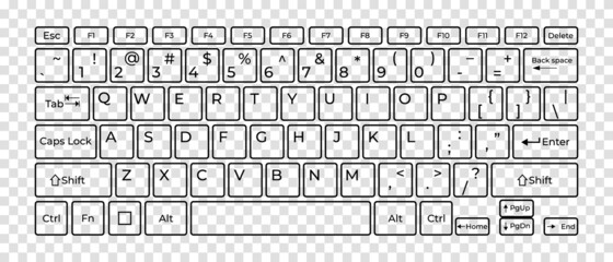 Computer keyboard button layout template with letters for graphic use. Vector illustration - obrazy, fototapety, plakaty