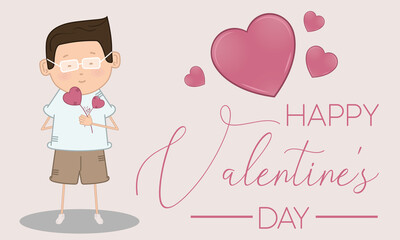 Happy valentines day card with in love man cartoon