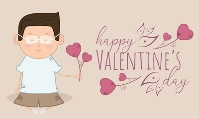 Happy valentines day card with in love man cartoon
