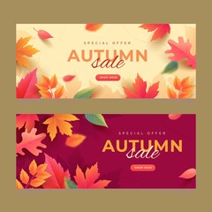 gradient autumn sale banners set vector design illustration