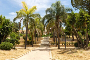 Walking Around the City and its Urban Parks In Comiso, Province of Ragusa, Sicily, Italy.