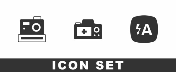 Set Photo camera, and Auto flash icon. Vector
