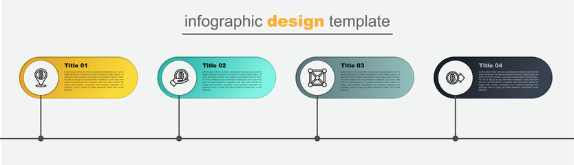 Set line Bitcoin, Blockchain technology, Hand holding and . Business infographic template. Vector