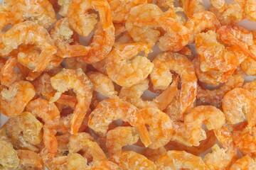 Dried shrimps with close up shot,food preservation concept,top view.
