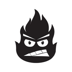 Simple Logo black fire angry face character. vector illustration for logo, icon or stickers