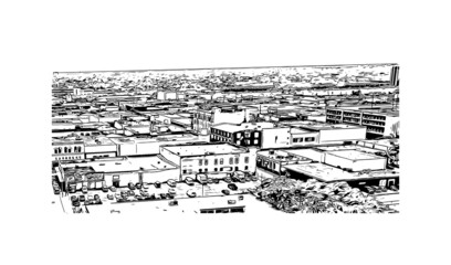 Building view with landmark of Laredo is the 
city in Texas. Hand drawn sketch illustration in vector.
