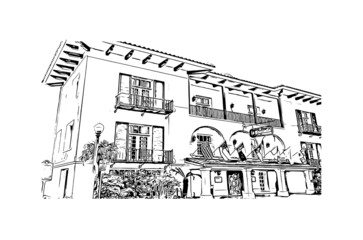 Building view with landmark of Laredo is the 
city in Texas. Hand drawn sketch illustration in vector.