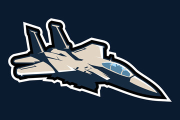 American cold war fighter plane vector illustration. simple aircraft logo, military equipment.