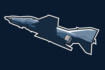 Fototapeta na wymiar American cold war fighter plane vector illustration. simple aircraft logo, military equipment.