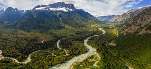 Elevated panoramic view of the breathtaking mountainous landscape in Tweedsmuir (South) Provincial...