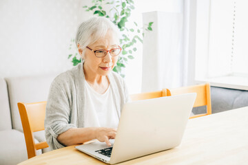 パソコンを使う高齢者女性
