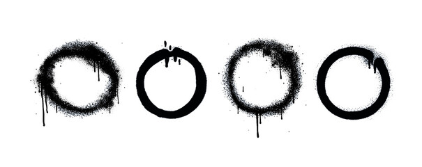 Graffiti Sprayed Circle Design Element in Black on White. Spray Paint Ring. Street style. Round Logo. Grunge Vector Illustration.  - obrazy, fototapety, plakaty