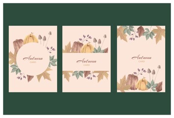 watercolor autumn cards collection vector design illustration