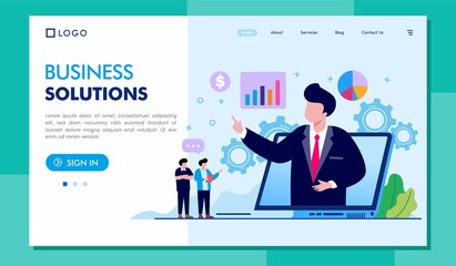 business solution illustration, advisor, consultant business, strategy, consultation, startup, flat illustration vector banner