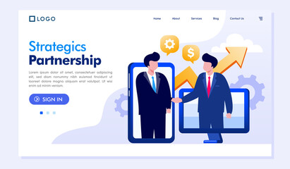 strategics partnership illustration, collaboration, handshake concept, agreement, flat illustration vector banner