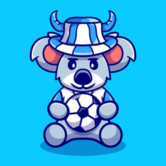 cute koala football supporter with ball and hat