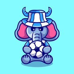 cute elephant football supporter with ball and hat