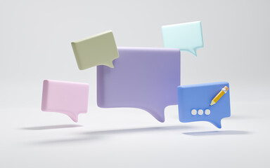 3d speech bubble for talk or comment sign symbol on white background.social media chatting concept.  3d rendering