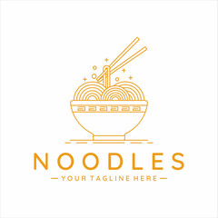 noodles or ramen bowl logo line art vector simple minimalist template icon design. chinese and japanese traditional or modern food concept symbol for restaurant business