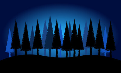 Pine tree forest silhouette vector landscape.