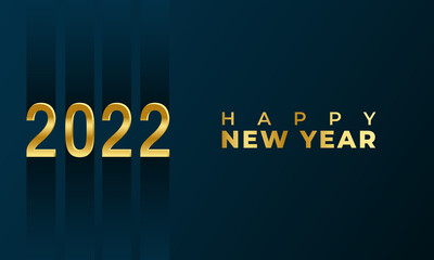 2022 Happy new year with golden brown color on blue background. 2022 new year greeting card design template