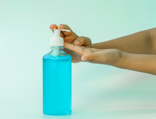 People are using alcohol gel to disinfect their hands to prevent infection with COVID-19 and other viruses, heavy epidemic.