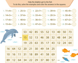  Mathematical labyrinth. To find the way, solve the examples and color the answers in the squares