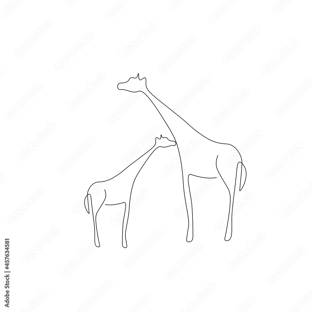 Wall mural Giraffes animals line drawing vector illustration