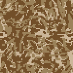 Digital camouflage. Seamless pixeled camo pattern. Military  texture. Brown desert color.  Vector fabric textile print designs. 