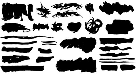 Ink artistic bush strokes. Vector paintbrush set. Grunge design elements. Long text boxes. Dirty banners texture, dry brushes lines. 