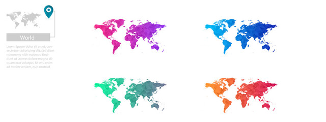 Set of vector polygonal World maps. Bright gradient map of country in low poly style. Multicolored country map in geometric style for your © สุธากร รอดเรืองฤทธิ์