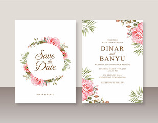 Beautiful wedding invitation template with rose watercolor