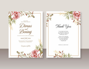 Minimalist wedding invitation with rose watercolor
