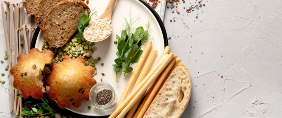 Containing gluten food on light background.