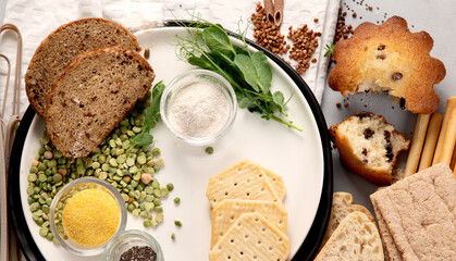 Containing gluten food on light background.