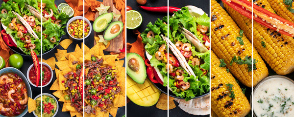 Plakat Collage of Hispanic mexican food on dark background