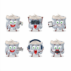 Bowl of garlic cartoon character are playing games with various cute emoticons