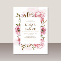 Wedding card template with hand painted floral watercolor