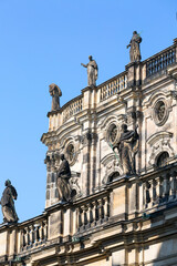 Fototapeta na wymiar Dresden, Germany - September 23, 2020 : 18th century baroque Dresden Cathedral also called Cathedral of the Holy Trinity. It is located near the Elbe River in the historic city center