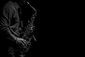 Abstact, musician playing on saxophone, Black and white copy space for text