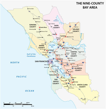 Administrative and road map of the California region San Francisco Bay Area