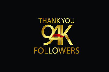 Obraz premium 94K, 94.000 Followers Thank You anniversary Red logo with Tosca ribbon. For Social Medias - Vector 