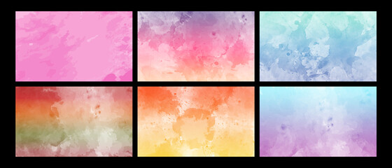 Set of light colorful watercolor backgrounds for poster, banner or flyer in black background.