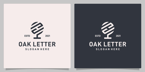 Vintage oak tree abstract design logo vector with letter H logo inspiration. Premium vector