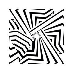 Geometric dynamic pattern, abstract black and white square background.
