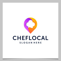 Inspiration logo design map pin location and a chef's hat with colorful logo. Premium vector