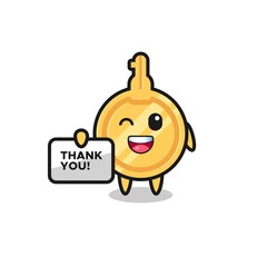 the mascot of the key holding a banner that says thank you