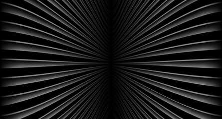 Obraz premium Abstract black background with 3D lines pattern, minimal black gray striped vector background illustration for business presentation, dark neumorphism design.